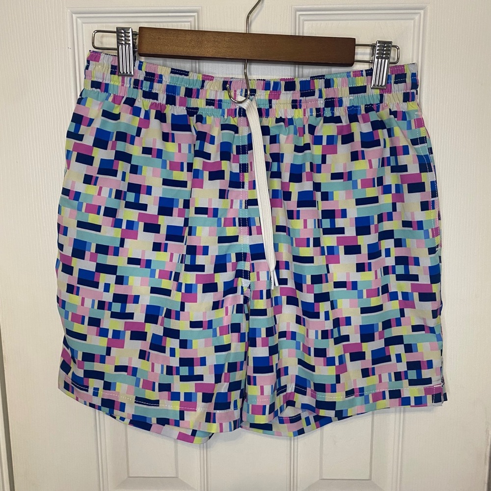 Chubbies Mens Swim Trunks Medium 5.5 Inch‎ Geometric Block Print Multicolor